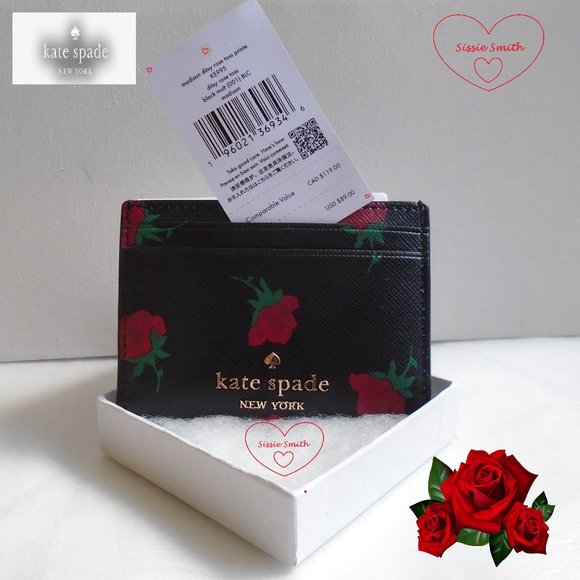 ♠️ Kate Spade ♠️ Madison Rose Toss Printed Card Case - Picture 1 of 7